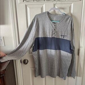 Hurley Men's Henley Shirt, Long Sleeve with Gray and Navy Blocking Size XXL